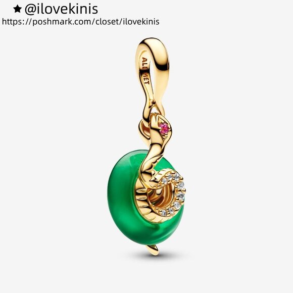 Pandora Snake Green Murano Glass Dangle Charm - Picture 1 of 6